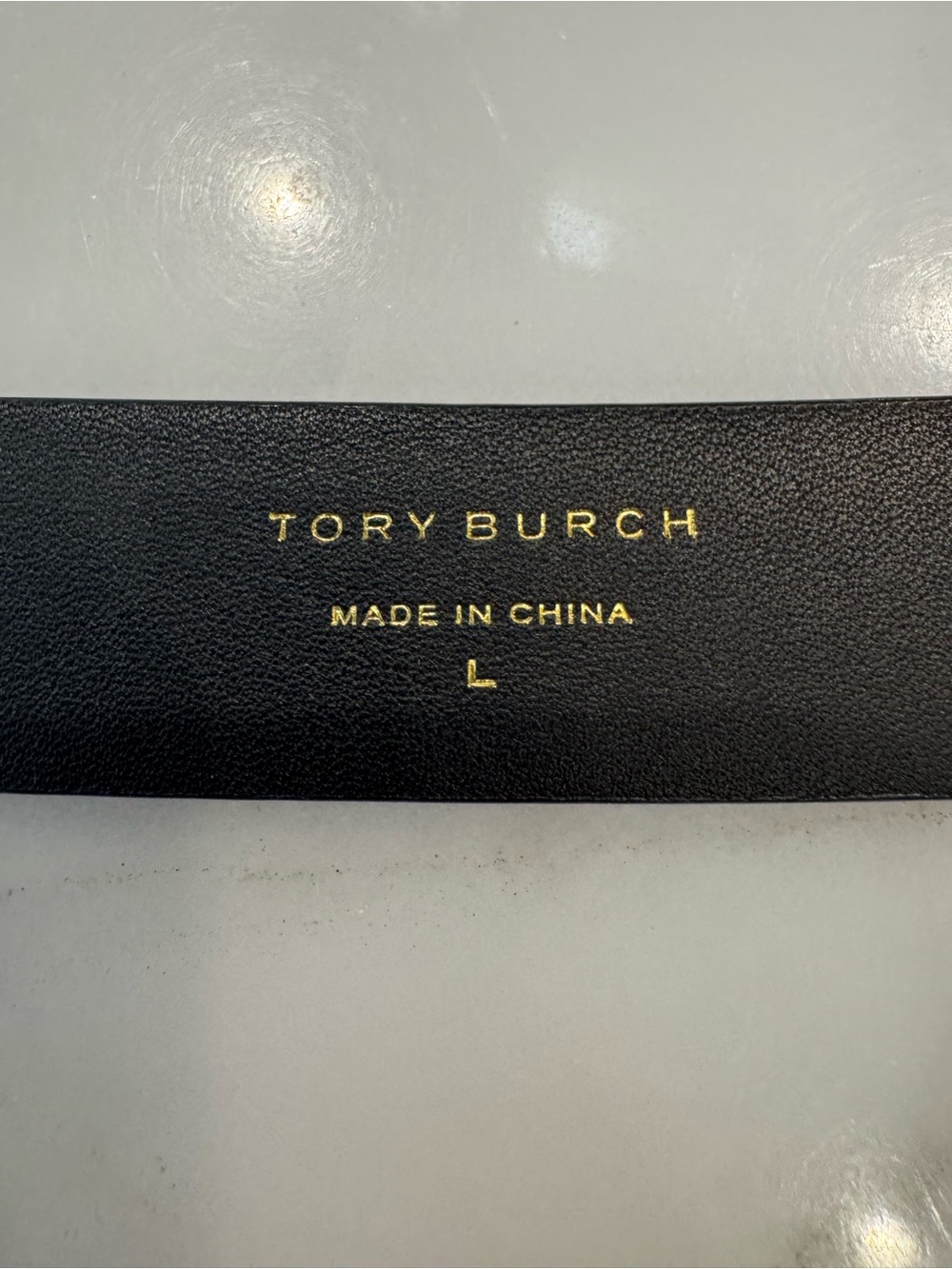 Tory Burch Black Smooth Leather Belt with Gold Stamp, size large - Picture 3 of 3